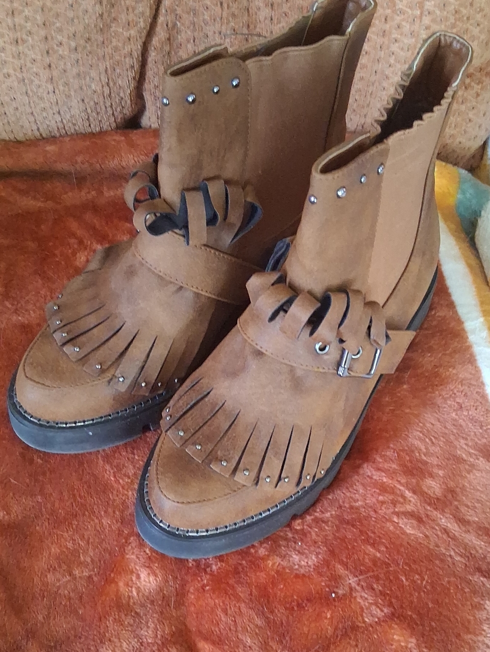 Womens Brown Suede Fringe Chelsea Boots